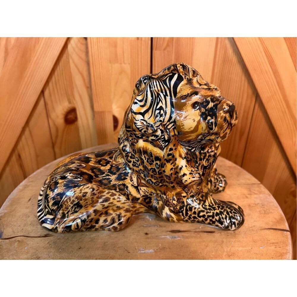 La Vie Lion Figurine African Safari Animal Print Body Vintage Glazed Ceramic (47